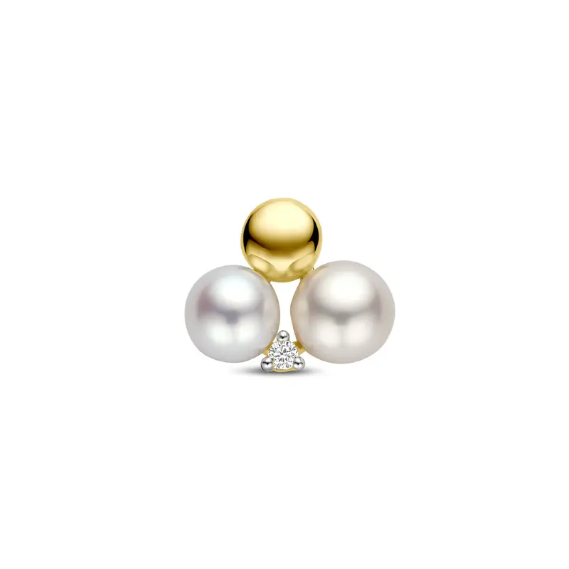 Hanger parels en diamant 0.02ct h si 11 mm 14K geelgoud