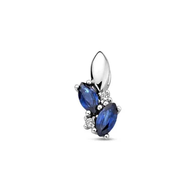 hanger saffier en diamant 0.02ct h p1 14K witgoud