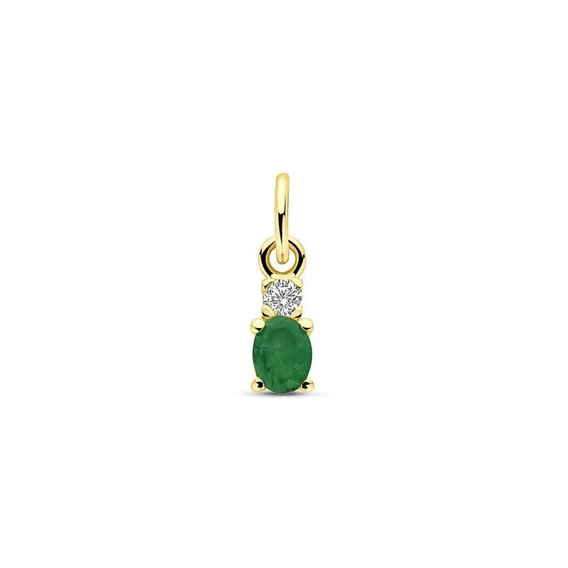 Hanger smaragd en zirkonia 12 mm 14K geelgoud