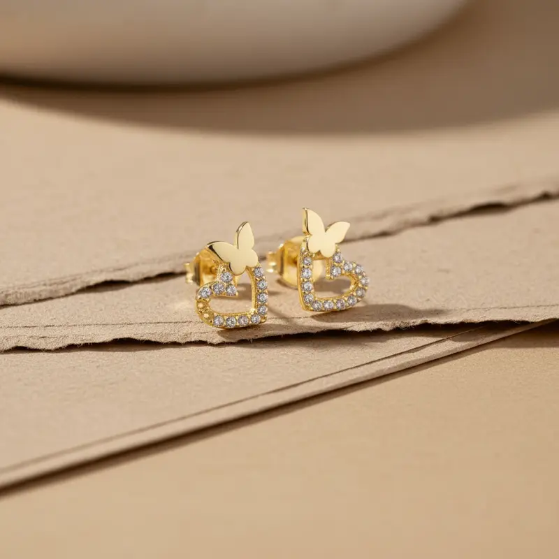 Hart & Vlinder Oorknopjes | 925 Zilver