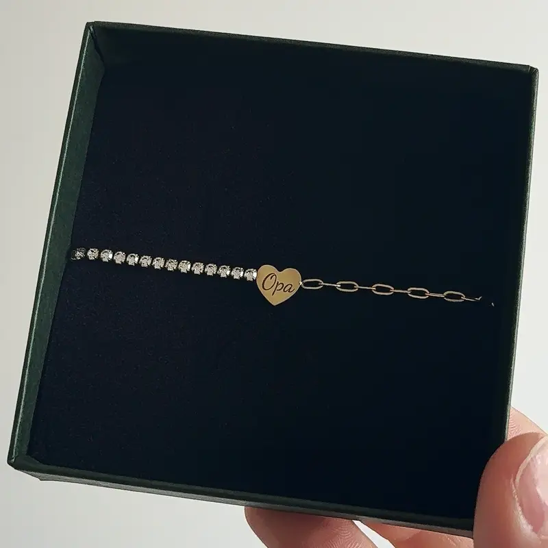 Hartje met Steentjes | Graveerbare Armband