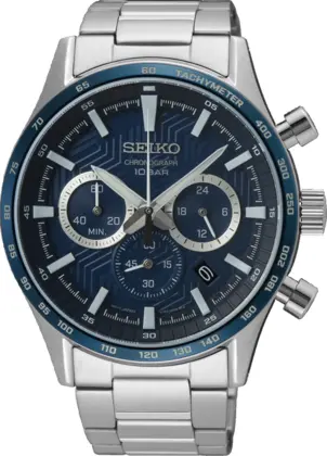 Heren chronograaf staal bracelet blauw 100m