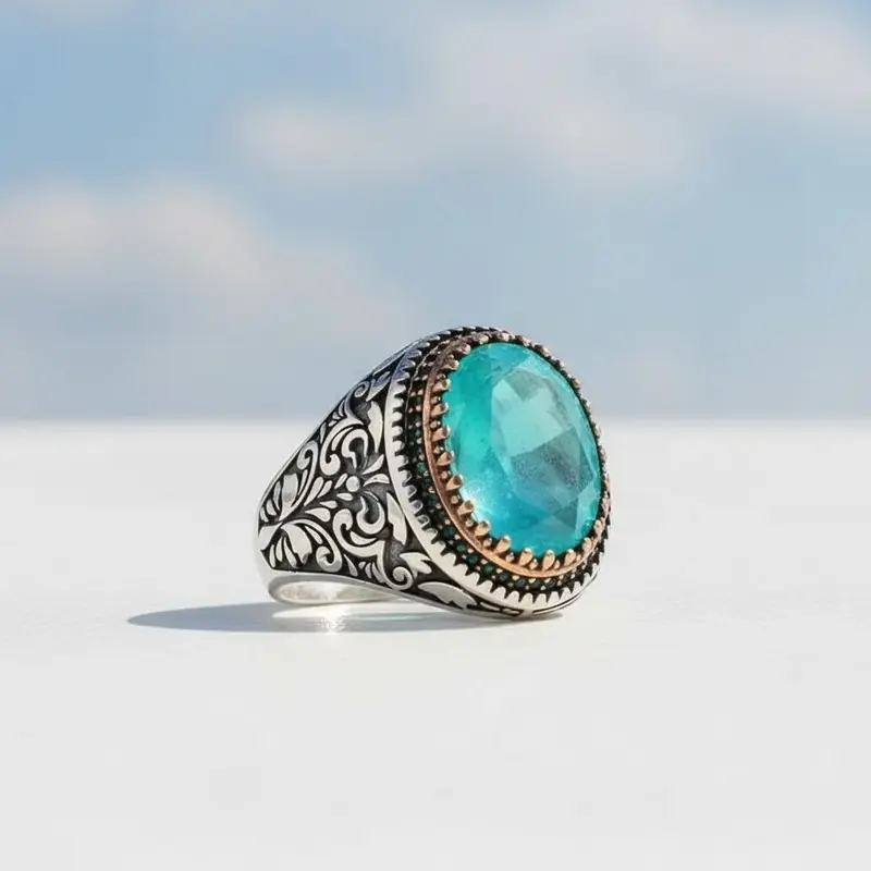 Herenring met Paraiba Steen – 925 Sterling Zilver