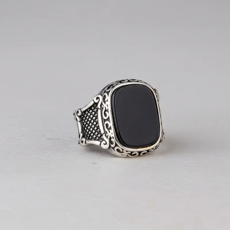 Herenring van 925 Zilver met Onyx Steen
