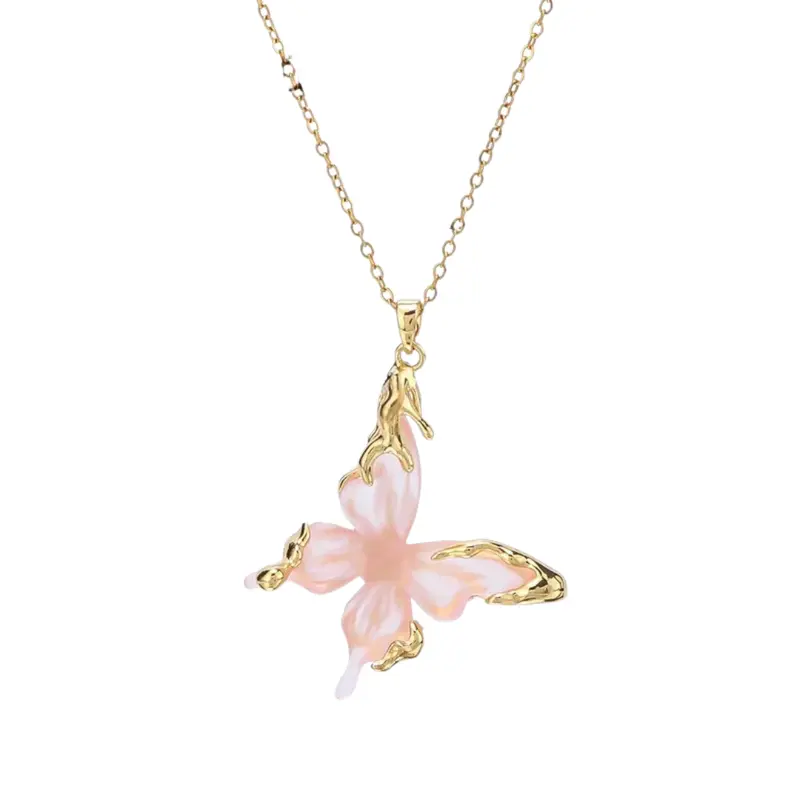 Ketting elegant butterfly pastel roze