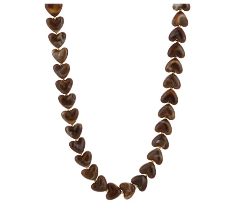 Ketting met bruine hartjes kralen