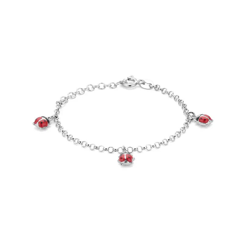 Kinderarmband emaille lieveheersbeestjes 13 + 3 cm zilver 9 x 6,5 mm – 1341615