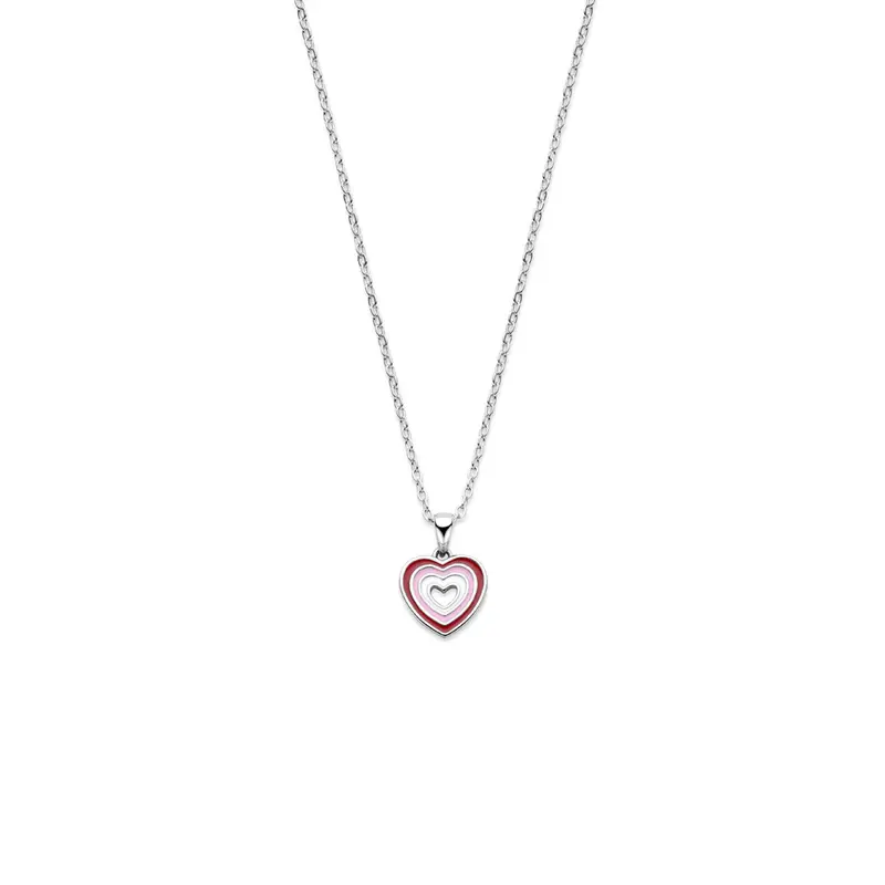 Kindercollier roze emaille hartje 36 + 3 cm gerhodineerd zilver 11 x 10,5 mm – 1341810