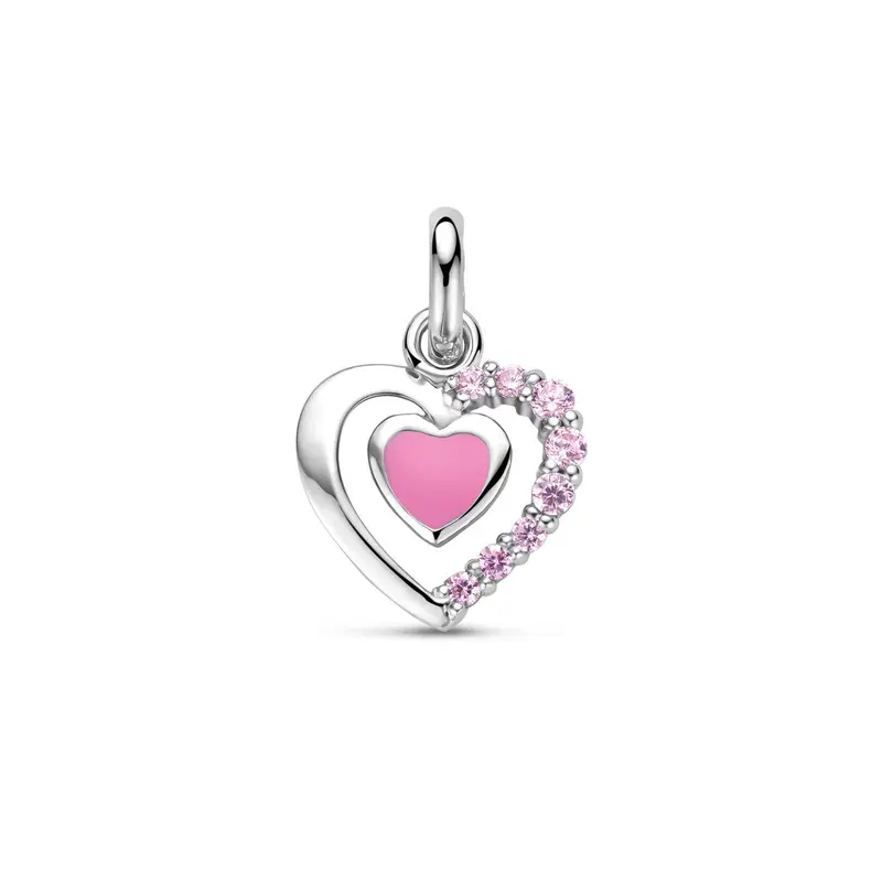 Kinderhanger roze emaille hart zirkonia 15 mm gerhodineerd zilver – 1341272