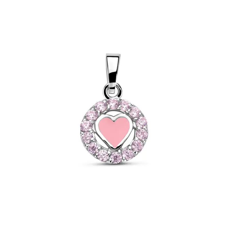Kinderhanger roze emaille hart zirkonia 15 mm gerhodineerd zilver – 1341274