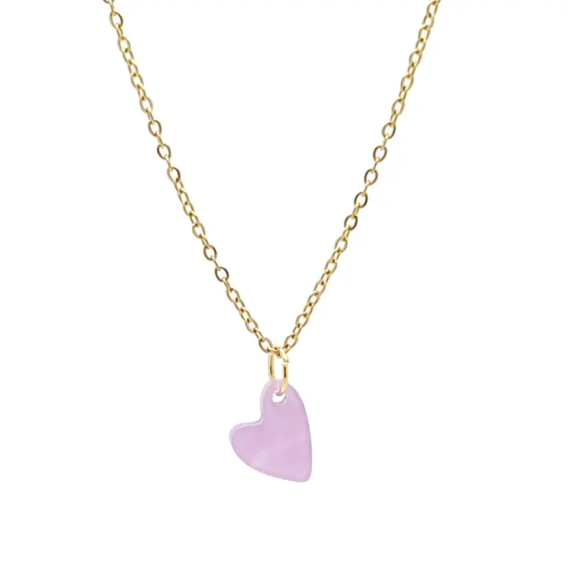Kinderketting RVS goudkleur - Hart lila