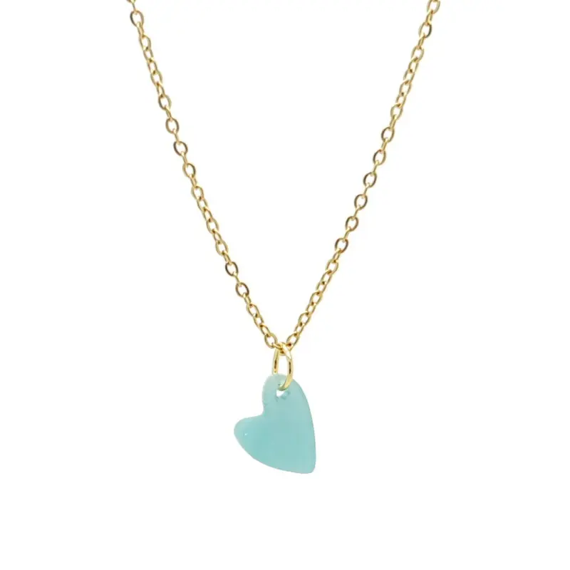 Kinderketting RVS goudkleur - Hart mint groen