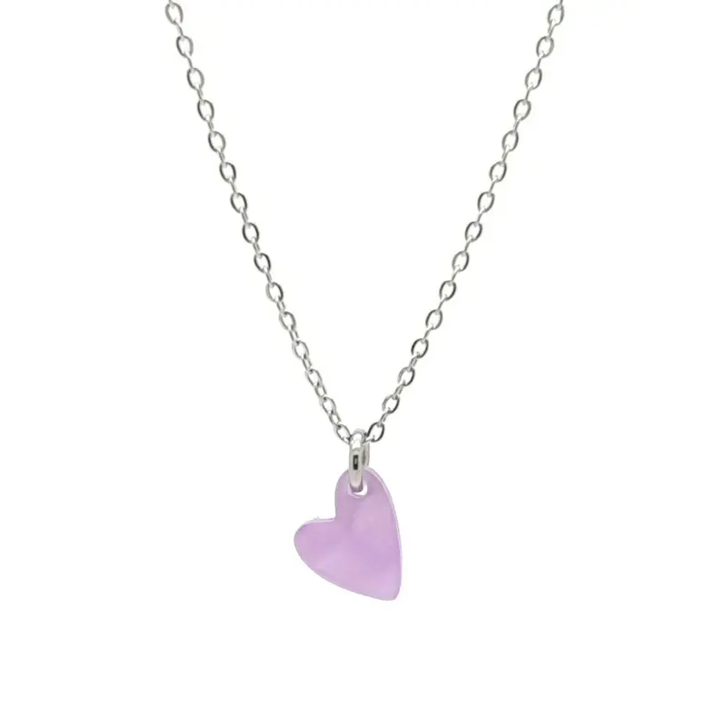 Kinderketting RVS zilverkleur - Hartje lila