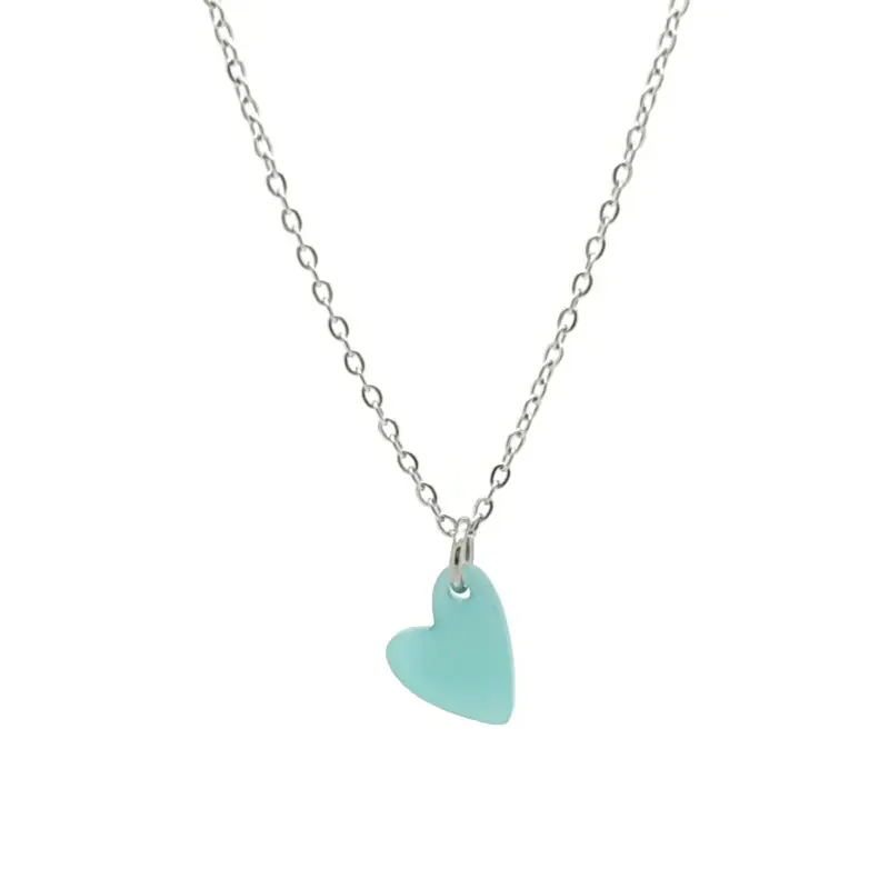 Kinderketting RVS zilverkleur - Hartje mint groen
