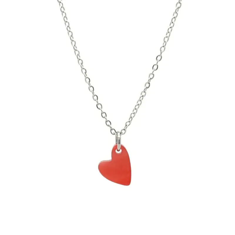 Kinderketting RVS zilverkleur - Hartje rood