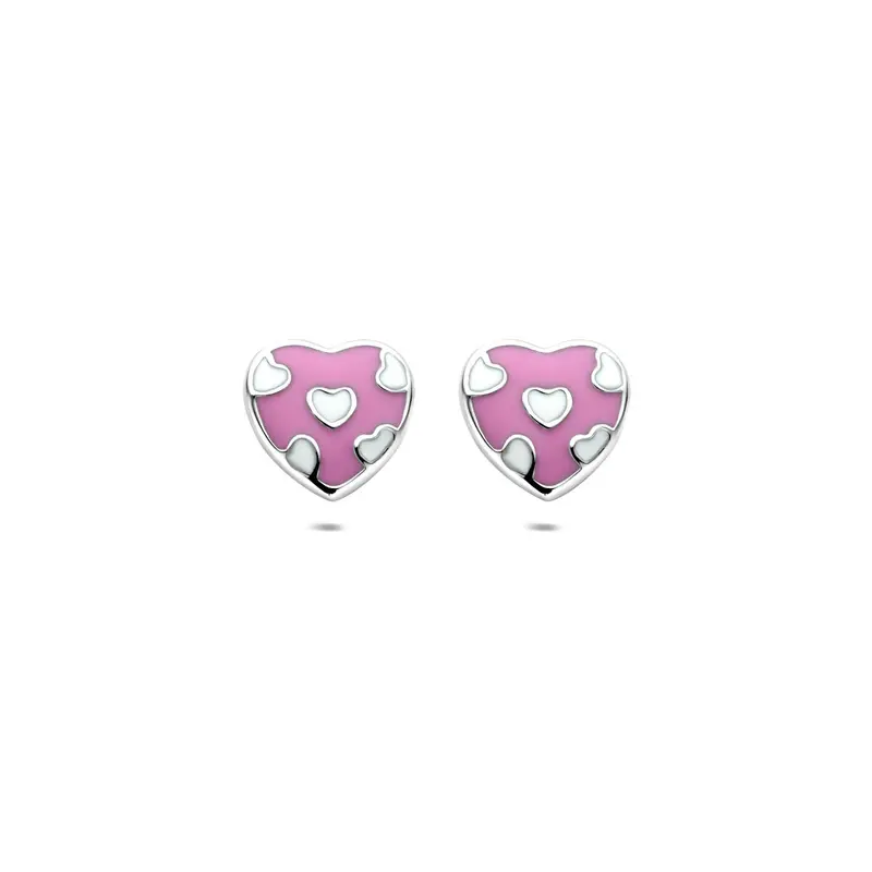 Kinderoorknoppen emaille hartje 8,5 mm gerhodineerd zilver – 1341813