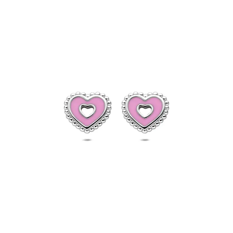 Kinderoorknoppen emaille hartje 8,5 mm gerhodineerd zilver – 1341815