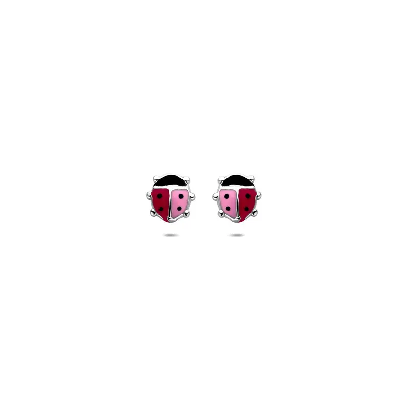 Kinderoorknoppen emaille lieveheersbeestje 6 mm gerhodineerd zilver – 1341851