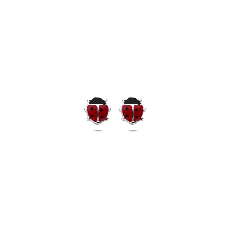Kinderoorknoppen emaille lieveheersbeestje 6 mm gerhodineerd zilver – 1341852
