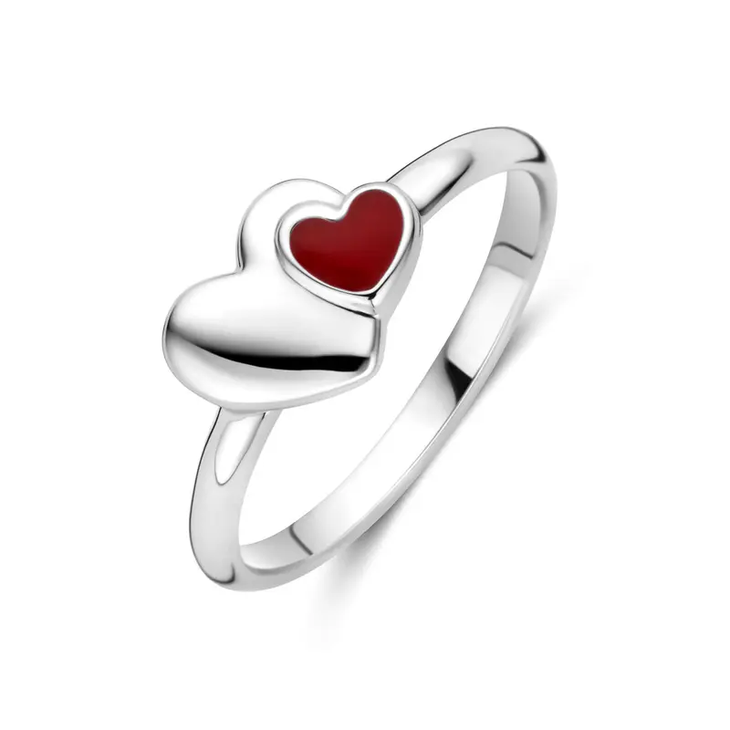 Kinderring rode emaille hartje zilver 8 x 6 mm – 1341966