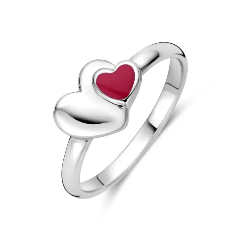 Kinderring rode emaille hartje zilver 8 x 6 mm – 1341972