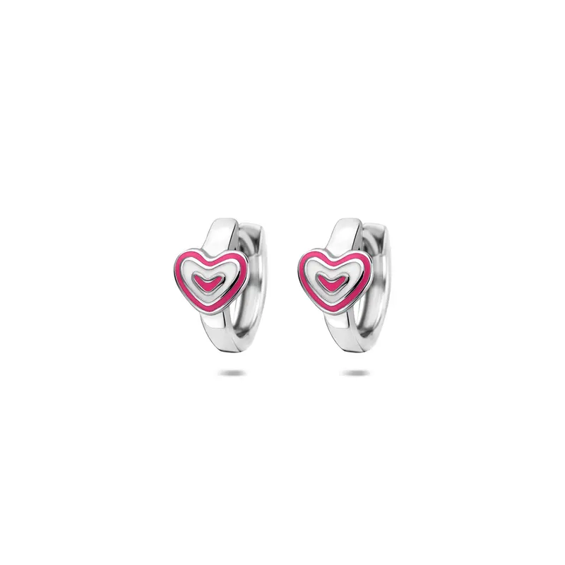 Klapoorringen emaille hartje zilver gerhodineerd 11 mm