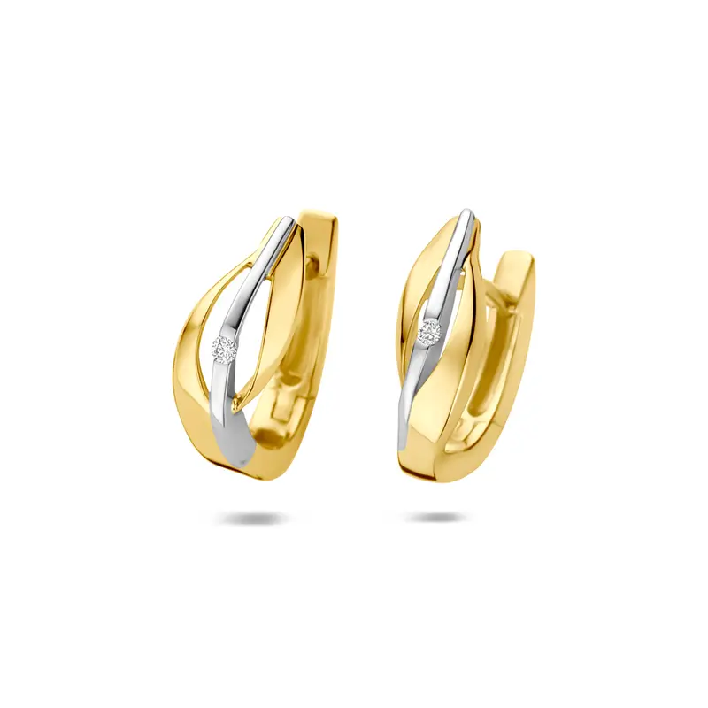 klapoorringen lab grown diamant 0.03ct (2x 0.015ct) f vs 15 mm 14K bicolor goud geel/wit