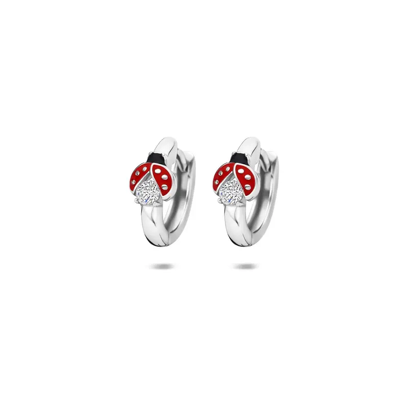 klapoorringen lieveheersbeestje 11,5 mm zilver gerhodineerd