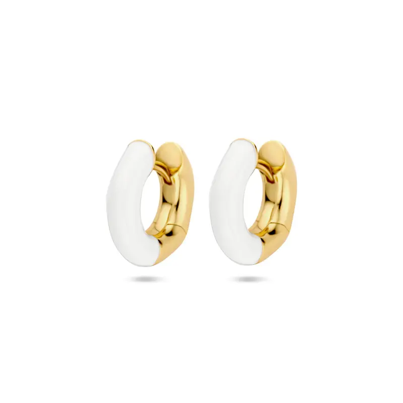klapoorringen wit emaille 4 mm 1 micron zilver verguld (geel)