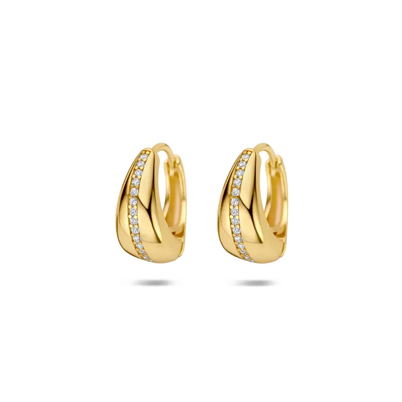 Klapoorringen zirkonia 14,5 mm 1 micron zilver verguld