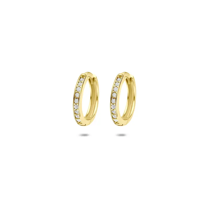 Klapoorringen zirkonia 9K geelgoud 12,5 mm wit