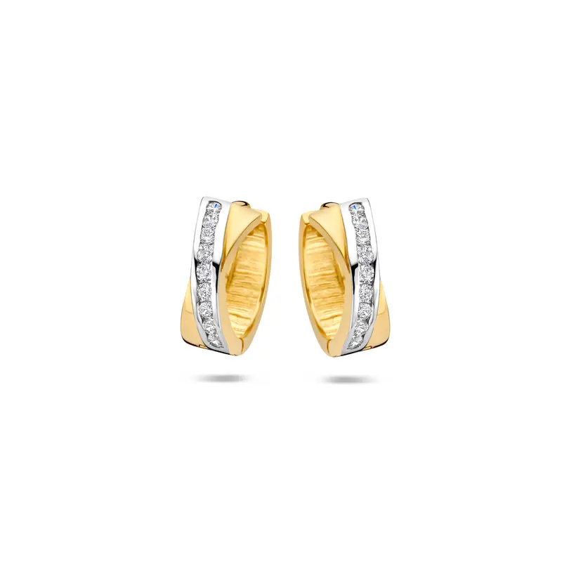 Klapoorringen zirkonia bicolor 14K geelgoud 12,5 mm – 4017477