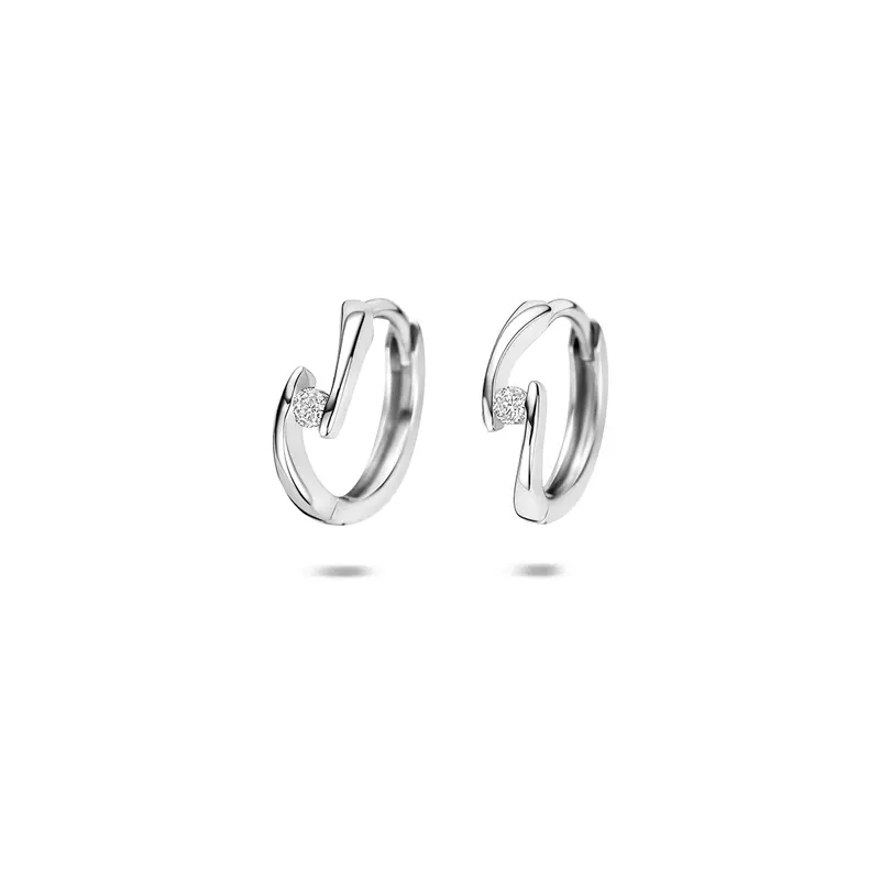 Klapoorringen zirkonia zilver gerhodineerd 12 mm wit