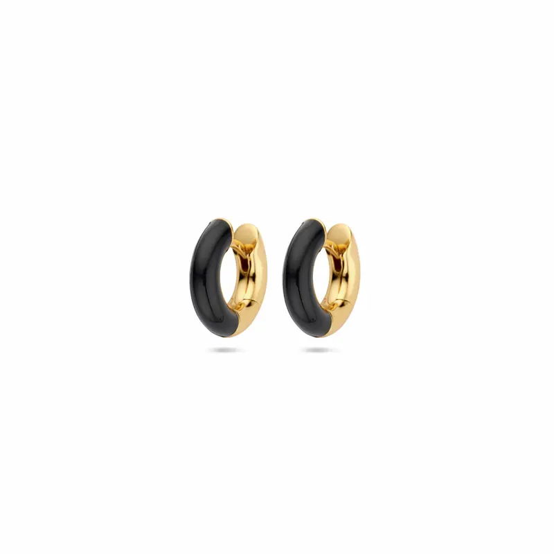 klapoorringen zwart emaille 4 mm 1 micron zilver verguld (geel)