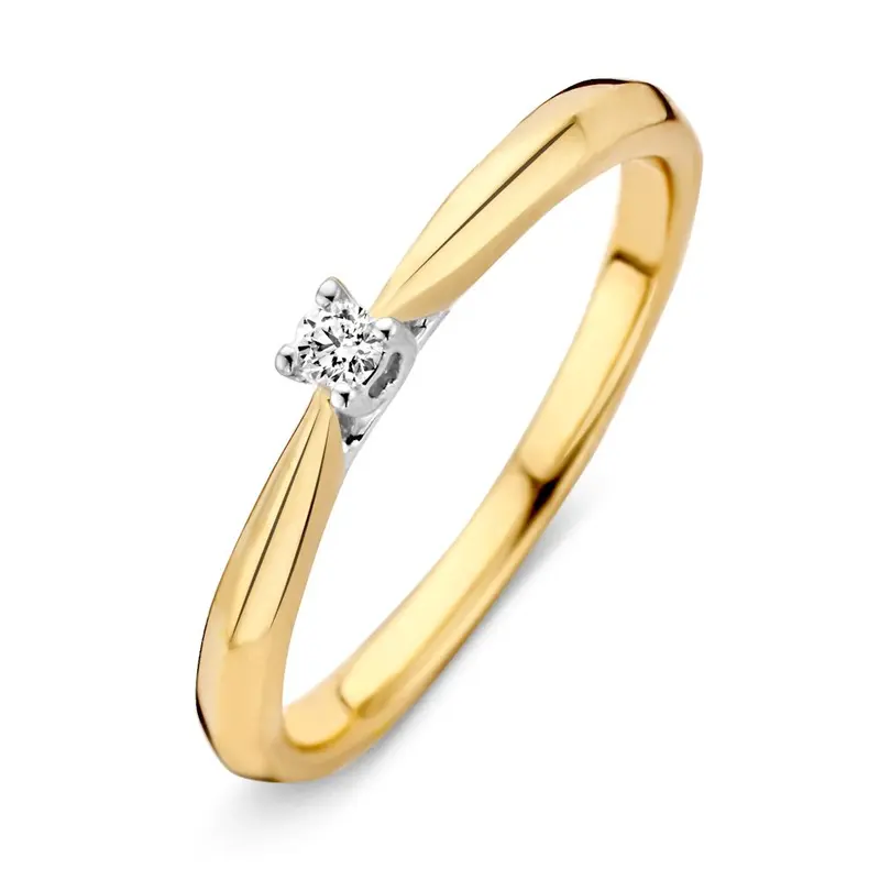 Klassieke 14kt Gouden Solitair Ring met 0.06ct Diamant – Elegante Ring voor Dames