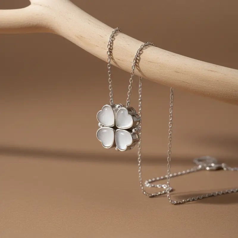 Klaver Ketting met Witte Steen | 925 Zilver