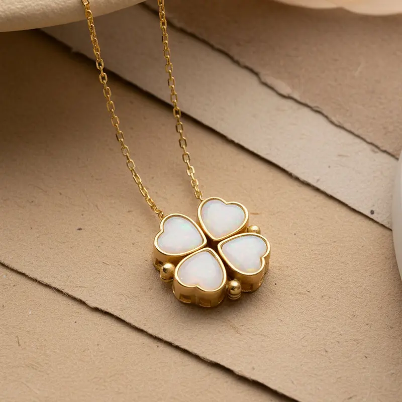 Klaver Ketting met Witte Steen | 925 Zilver