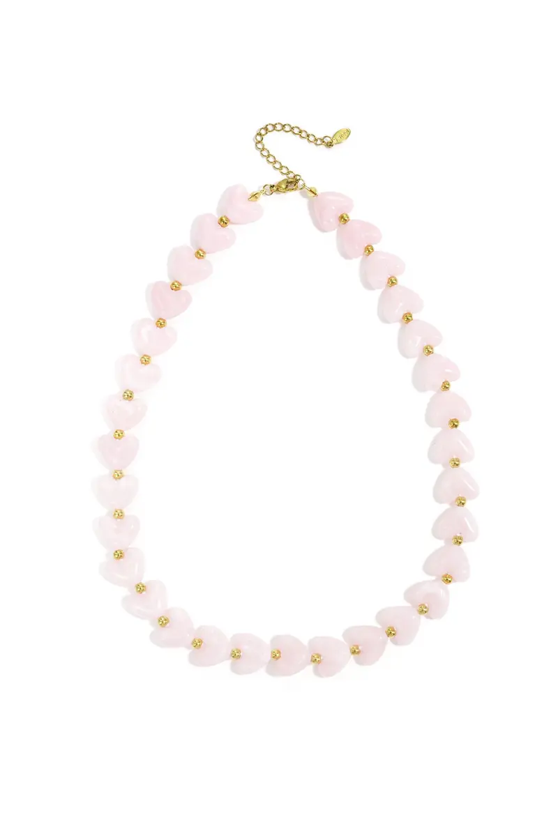 Kralen ketting met hartjes licht roze