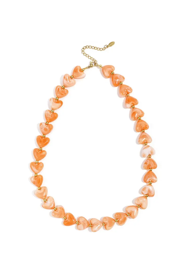 Kralen ketting met hartjes oranje
