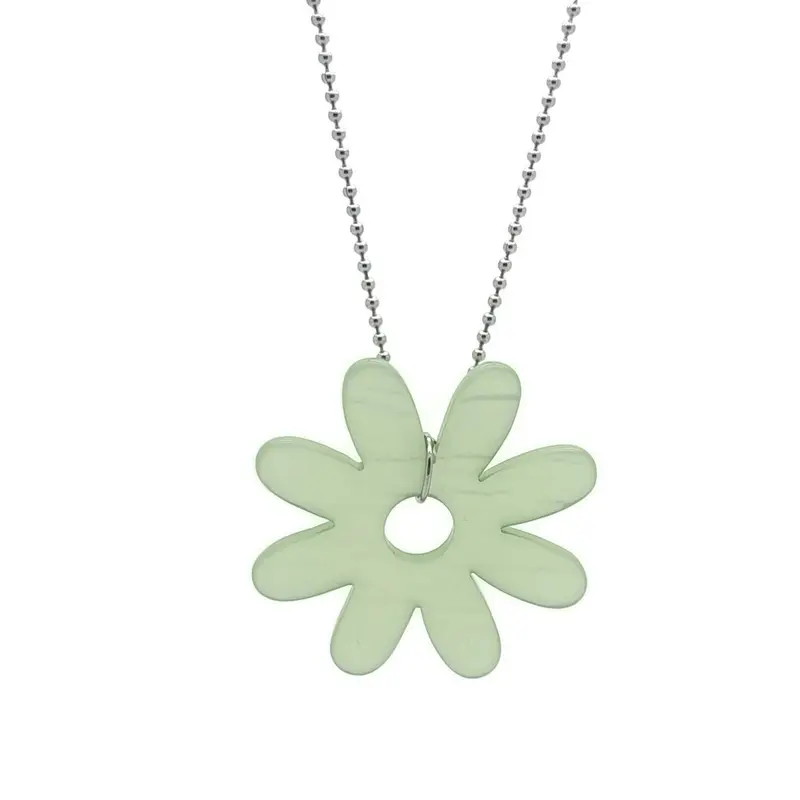 Lange RVS ketting - Bloem lichtgroen