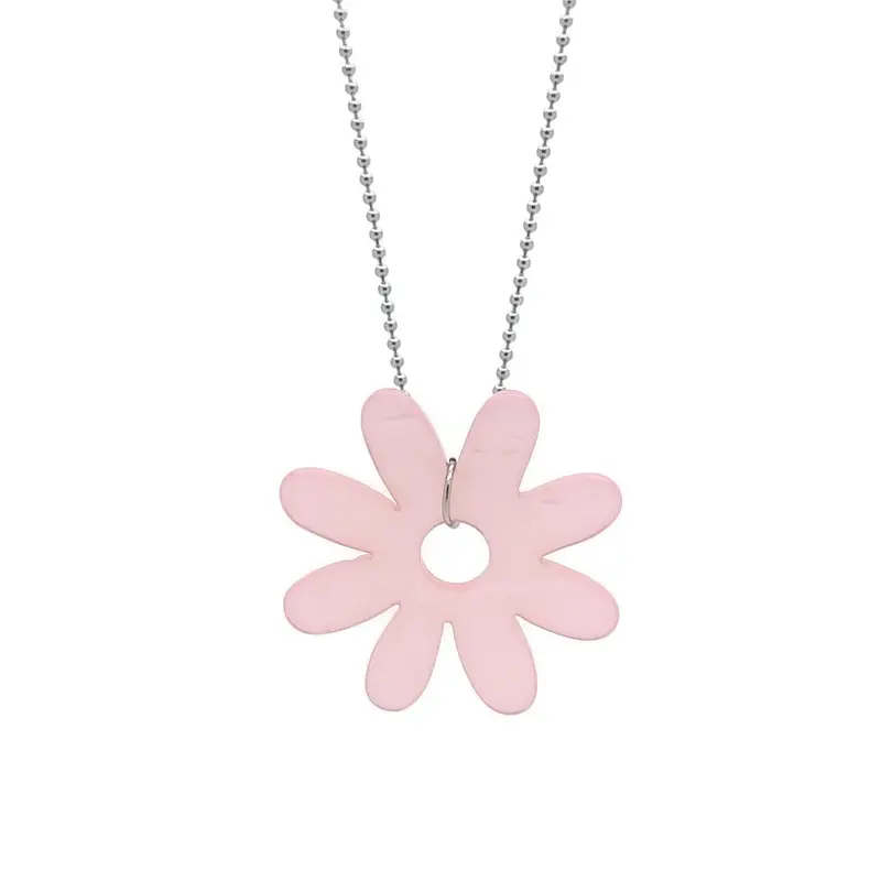 Lange RVS ketting - Bloem lichtroze
