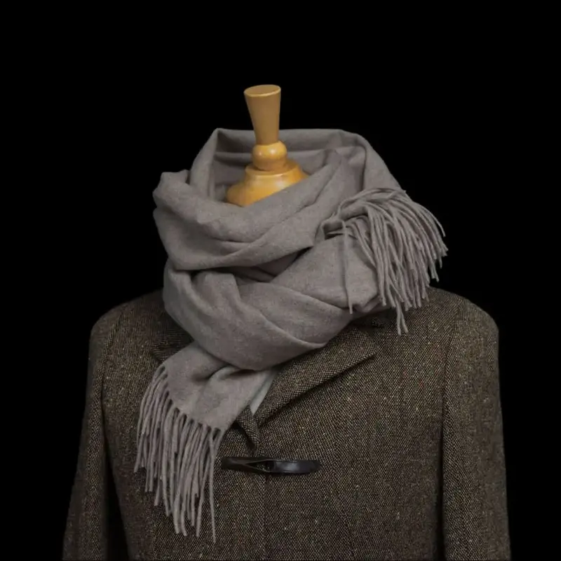 Large 100% Cashmere Sjaal – Grijsbeige | Extra Grote Dames Sjaal 200 × 70 cm | Luxe Kasjmier Met Franjes