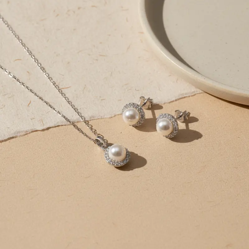 LunaPearl 925 – Parel Ketting & Oorbellen Set 1