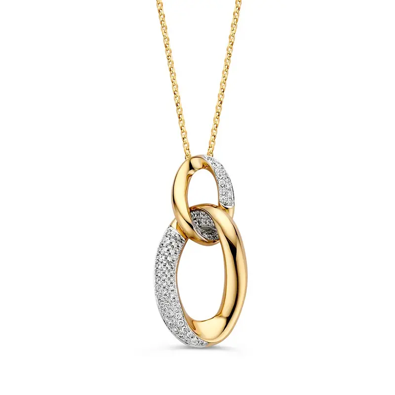 Luxe Geelgouden Schakelhanger met Diamanten en Elegant Collier – Tijdloze Elegantie