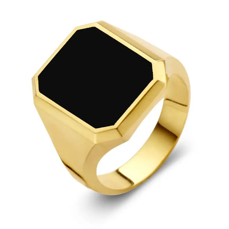Massieve 14 Karaat Gele Gouden Zegelring voor Heren met Zwarte Onyx Steen