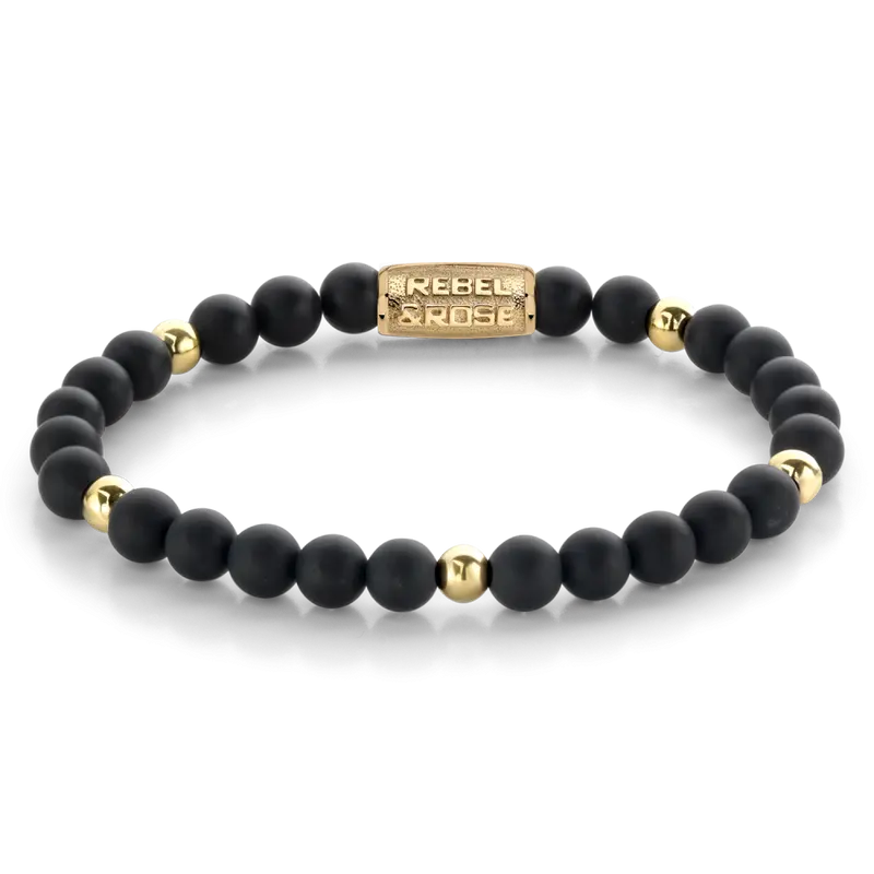 Matt Black Madonna - 18 ct yellow gold ionplated - 6mm - Kralen Armband Dames