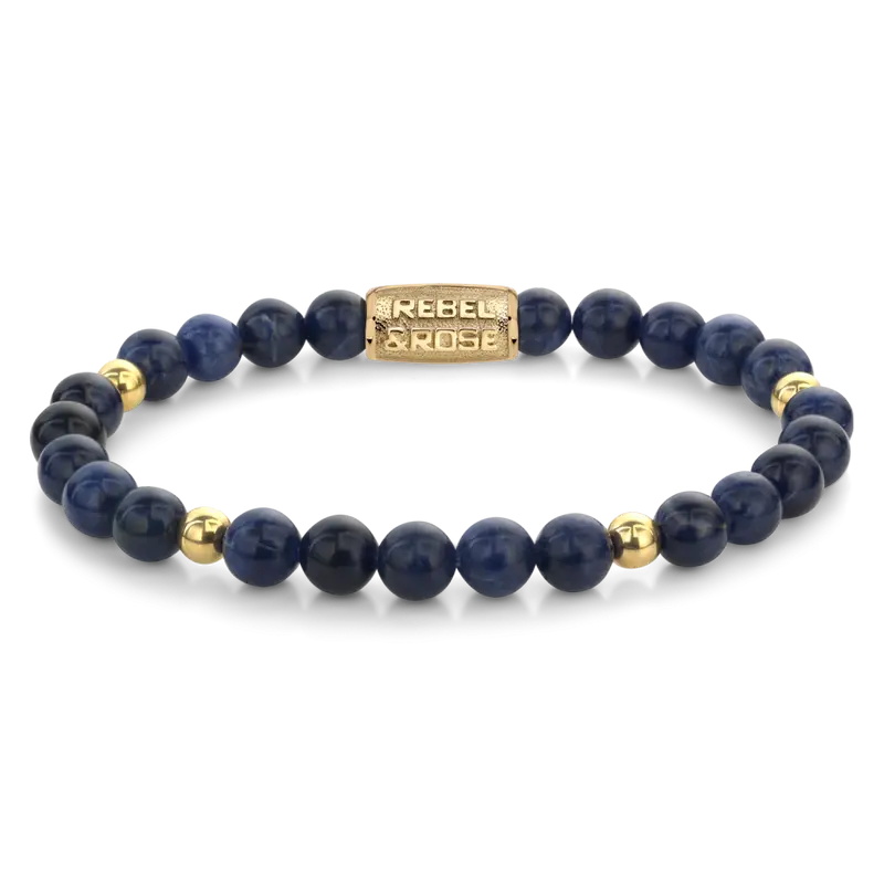 Midnight Blue - 18 ct yellow gold ionplated - 6mm - Kralen Armband Dames