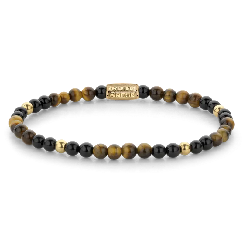 Mix Tiger Black - 18 ct yellow gold ionplated - 4mm - Kralen Armband Dames