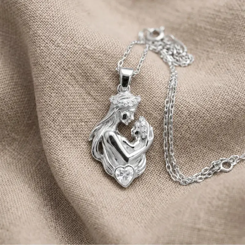 Moeder en Kind Ketting met Zirkonia | 925 Zilver