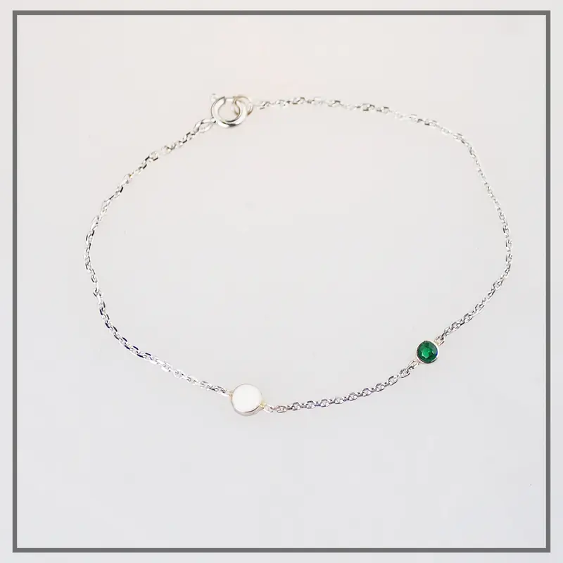 Moedermelk Armband Minimal in Witgoud met Geboortesteen